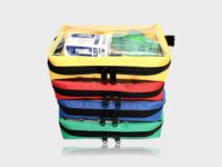 Set of 4 coloured polyester pouches with window for doctor's bag