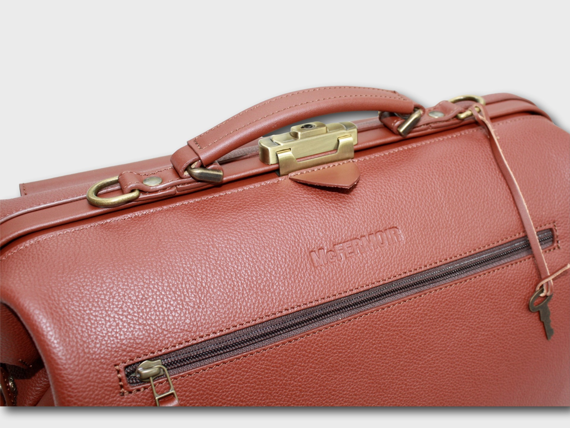 McFermoir Doctor's Bag A4 Fashion 3016 Cognac Grained Smooth Leather - Image 3